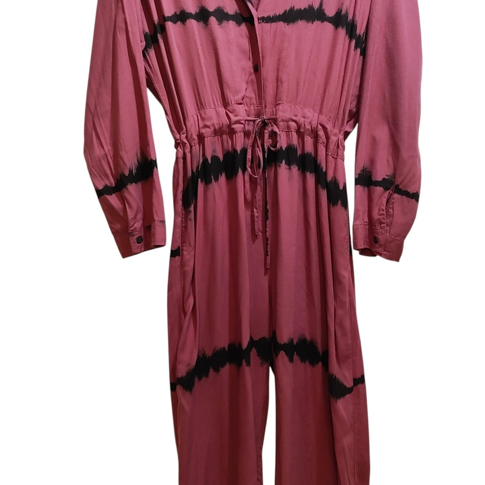 S/W/F Revolve Rose Pink Black Tie Dye Long Resort Sleeve Wide Leg Jumpsuit Large - Picture 7 of 10